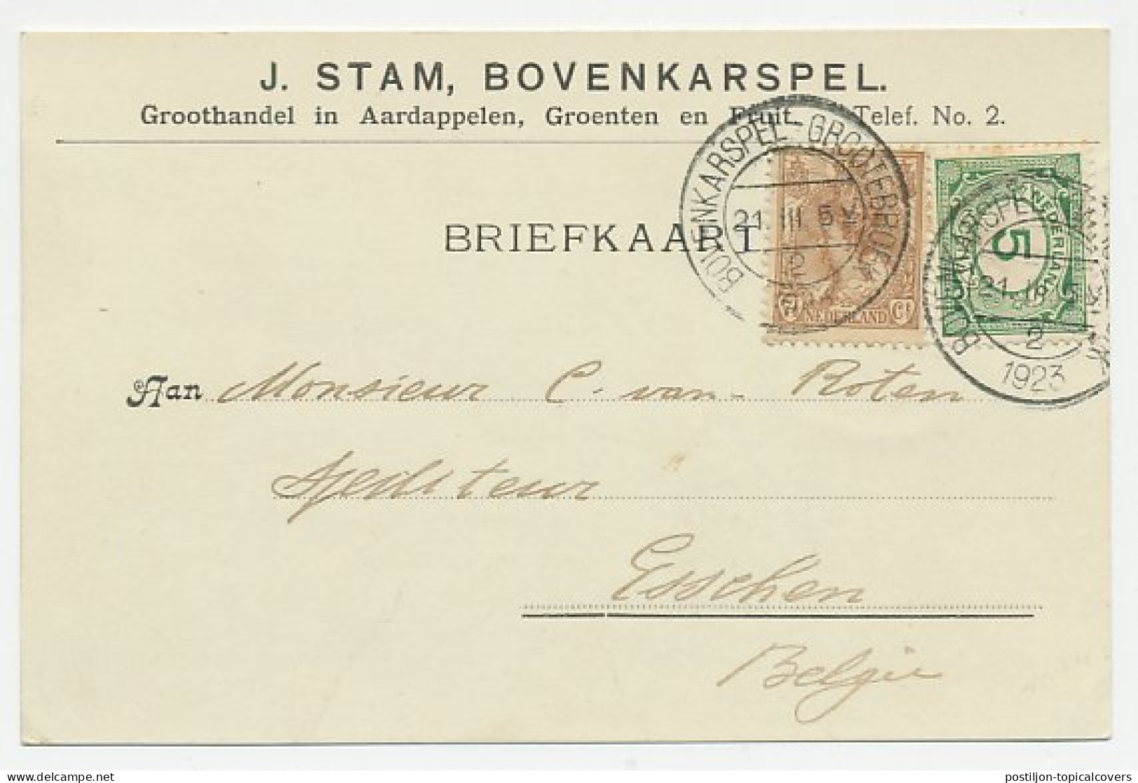 Firma Briefkaart Bovenkarspel 1923 - Aardappelen / Groenten  - Non Classés