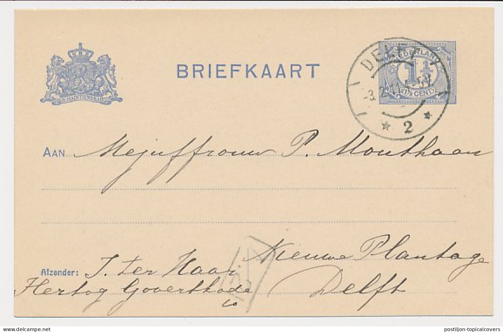 Briefkaart G. 78 II Locaal Te Delft 1911 - Entiers Postaux