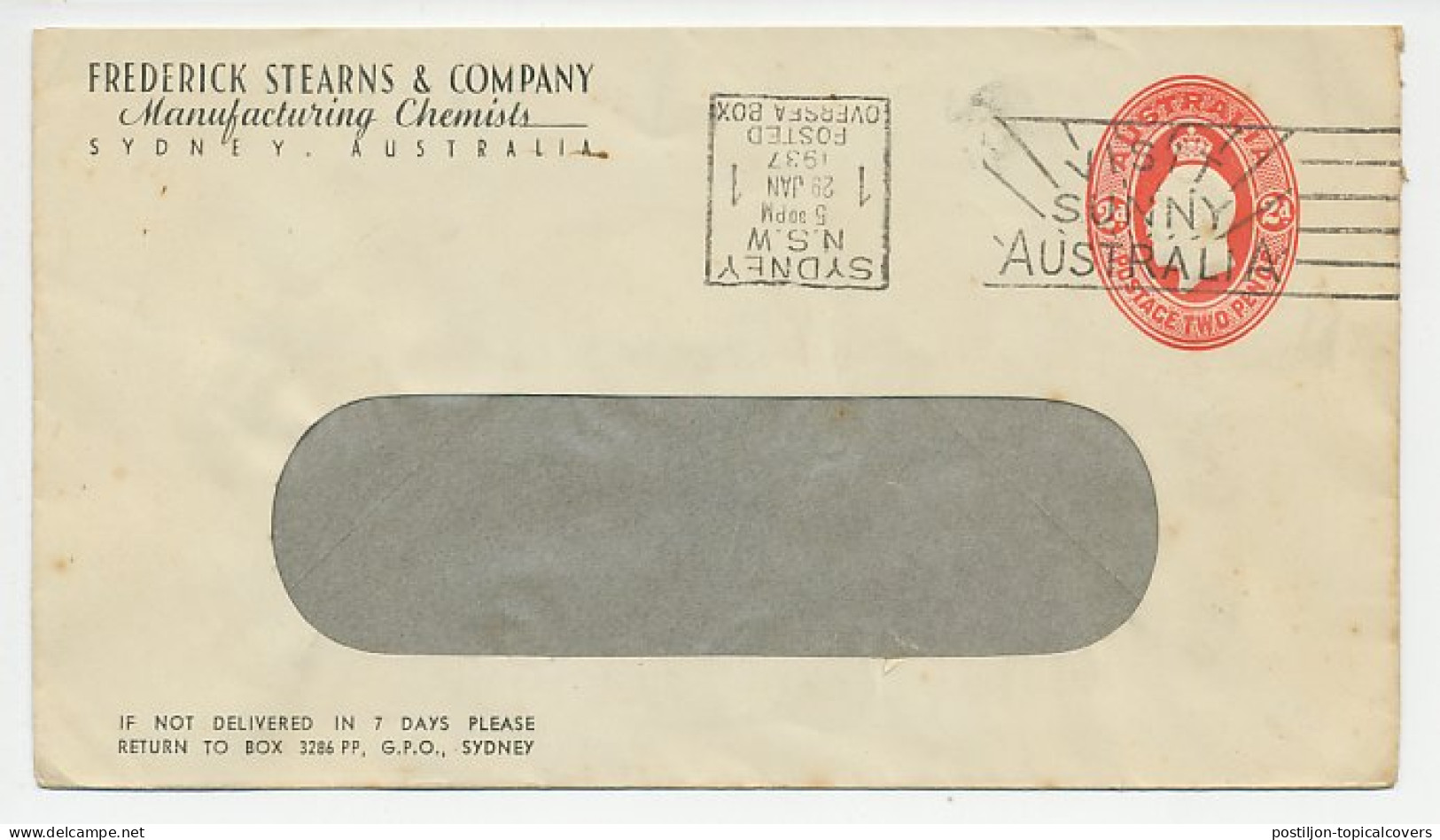 Postal Stationery Australia 1937 Manufacturing Chemists - Chimie
