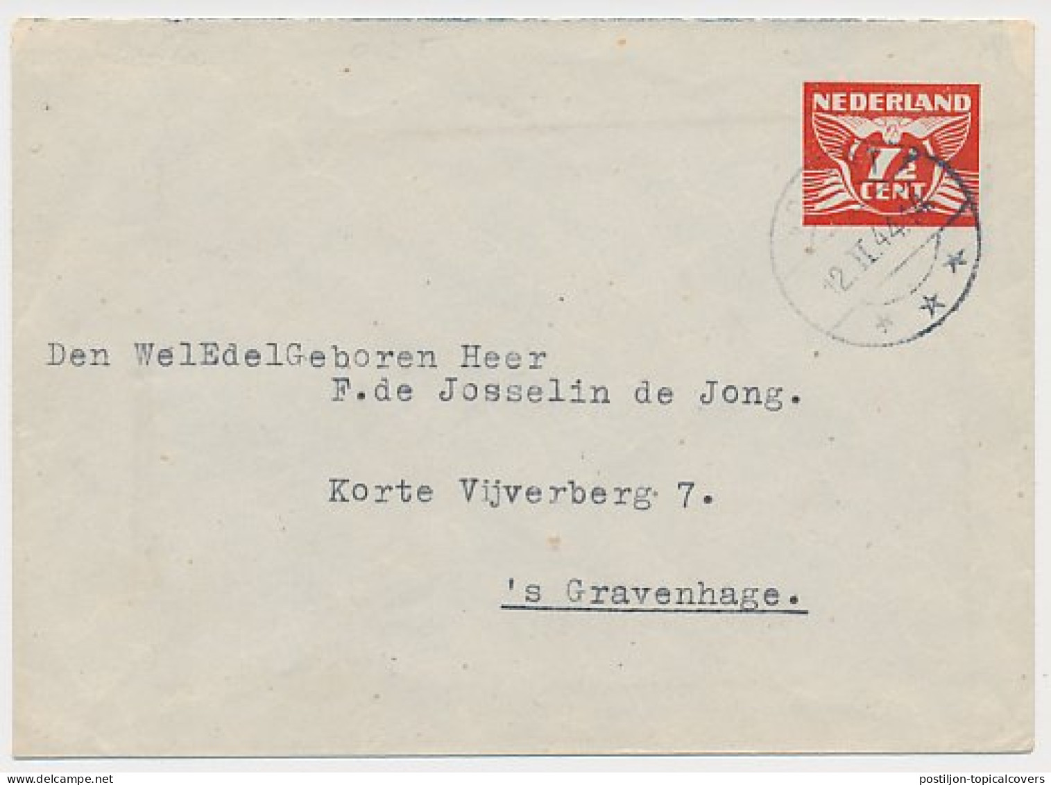 Envelop G. 30 A Voorst - S Gravenhage 1944 - Postwaardestukken