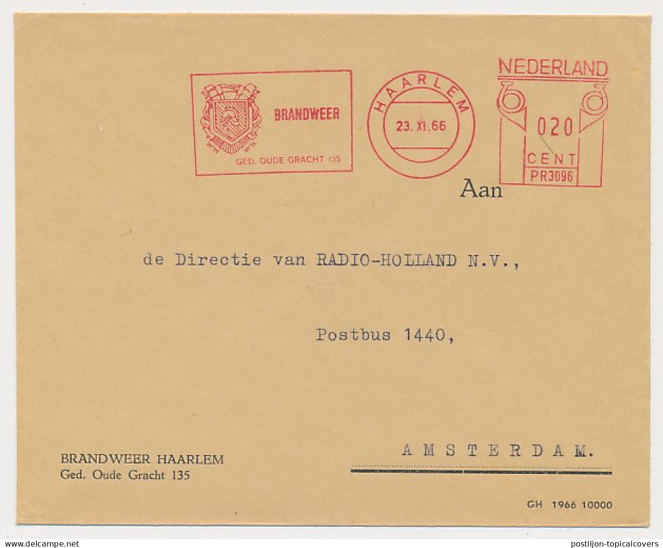 Meter Cover Netherlands 1966 Fire Brigade - Haarlem - Firemen