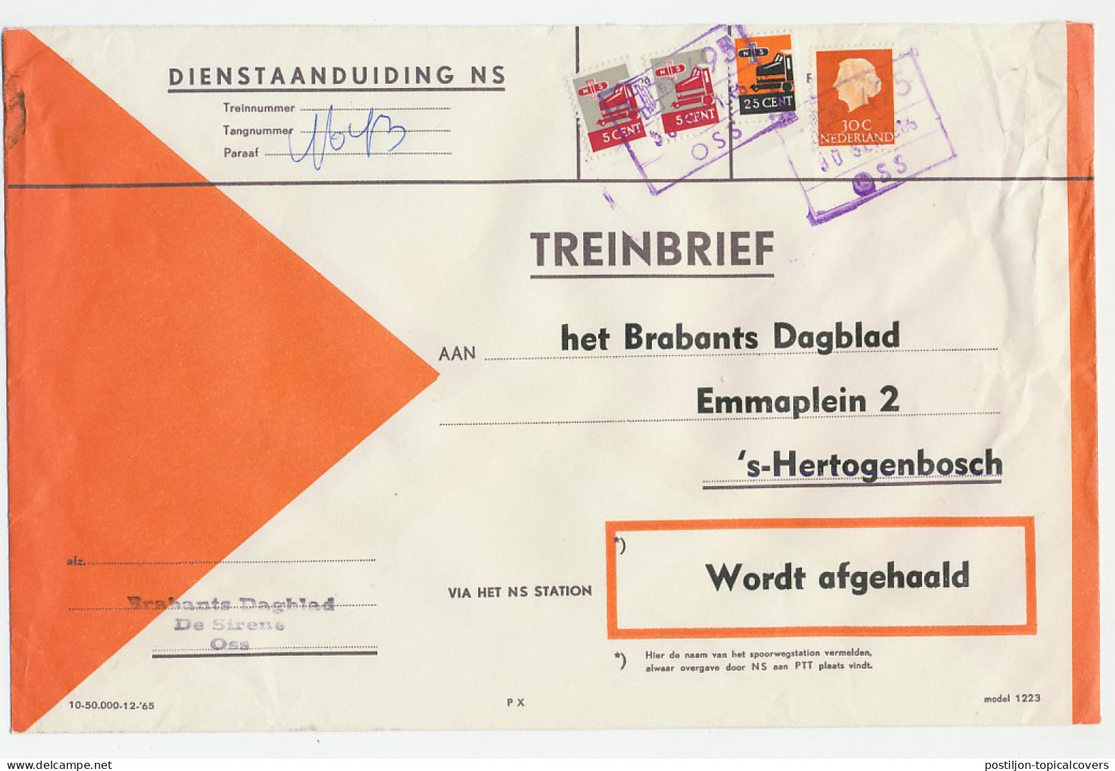 Treinbrief Oss - S Hertogenbosch 1966 - Non Classés