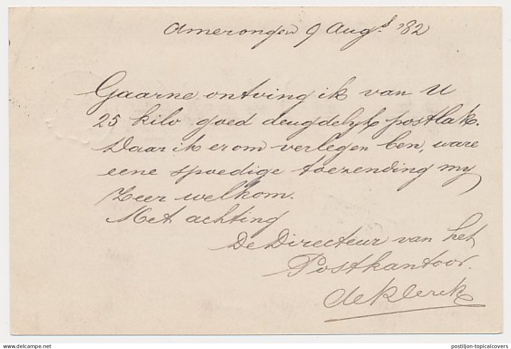 Kleinrondstempel Amerongen 1882 - Afz. Directeur Postkantoor - Non Classés