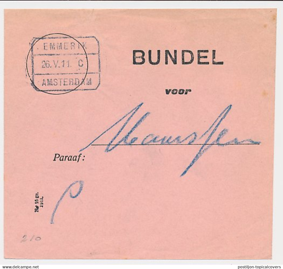 Treinblokstempel : Emmerik - Amsterdam C 1911 - Non Classificati
