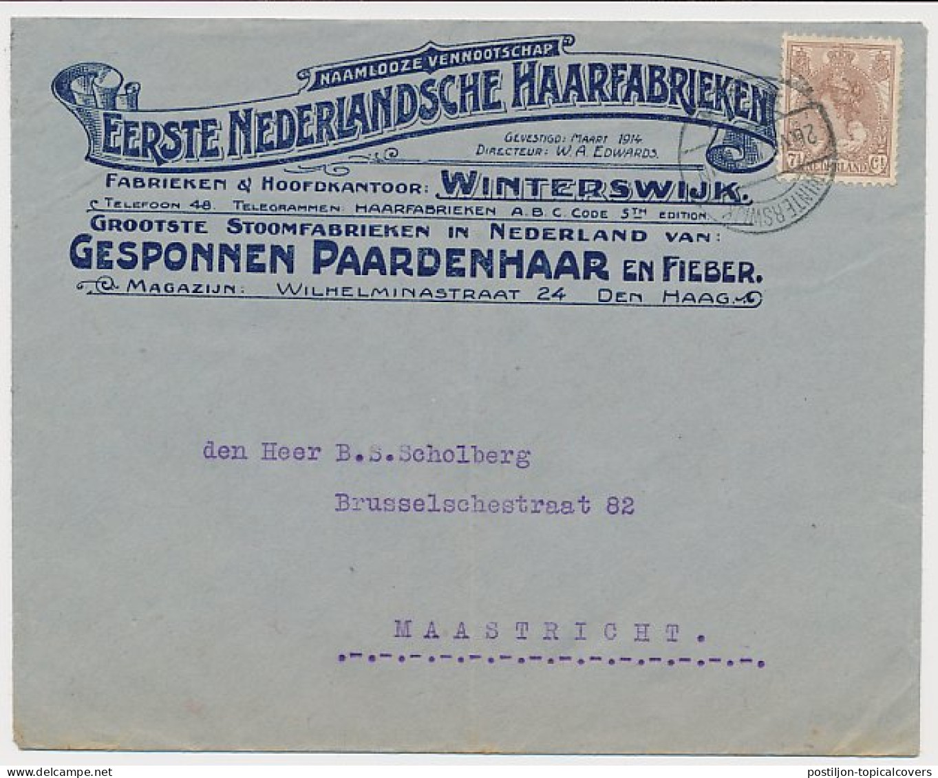 Firma Envelop Winterswijk 1920 - Haarfabriek - Paardenhaar - Non Classés