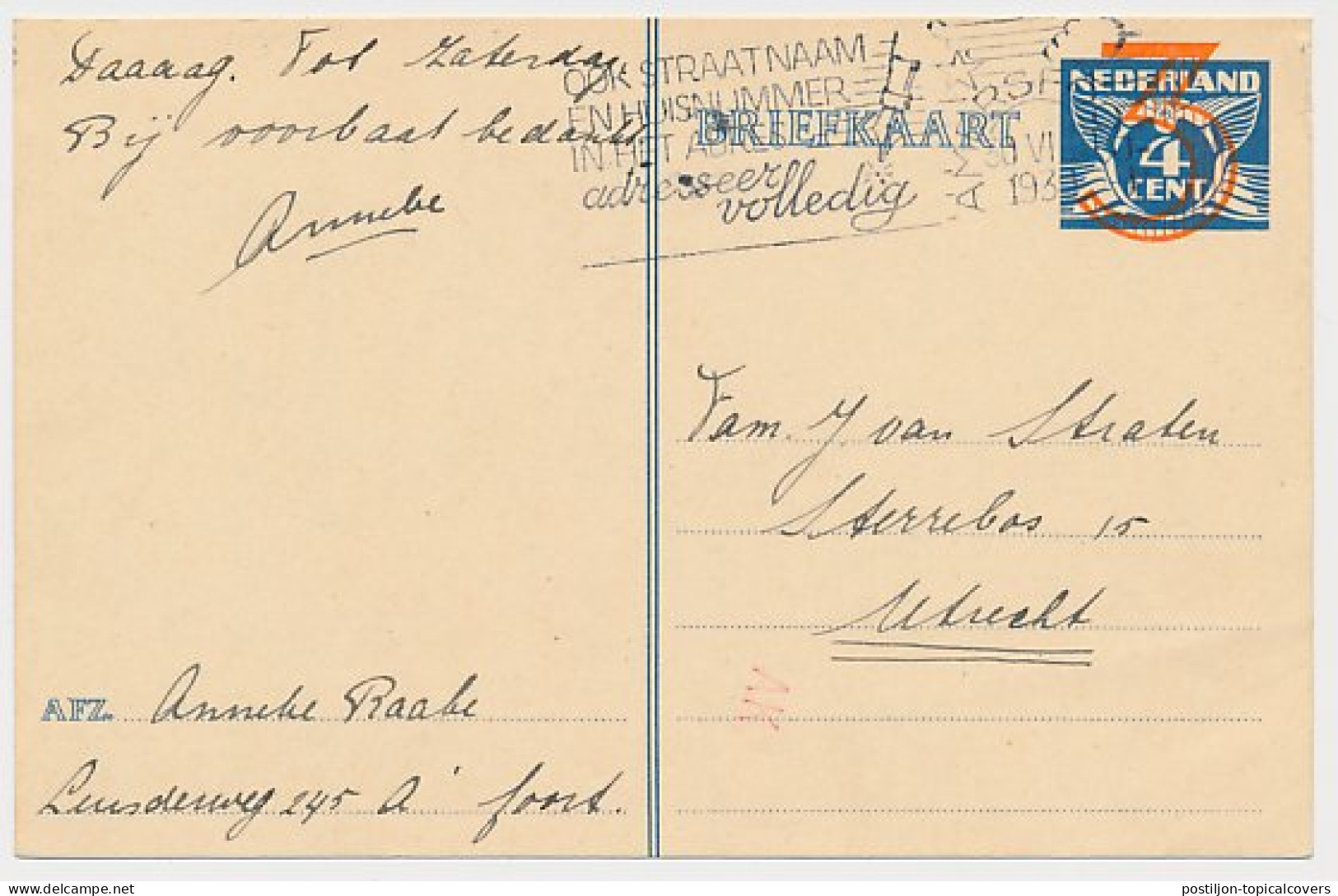 Briefkaart G. 258 Amersfoort - Utrecht 1939 V.b.d. - Postwaardestukken