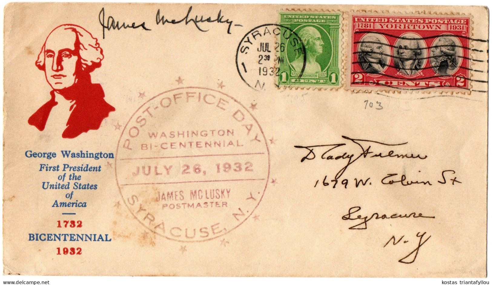 1,65 U.S.A., POST OFFICE DAY, SYRACUSE N.Y., 1932, COVER - Lettres & Documents