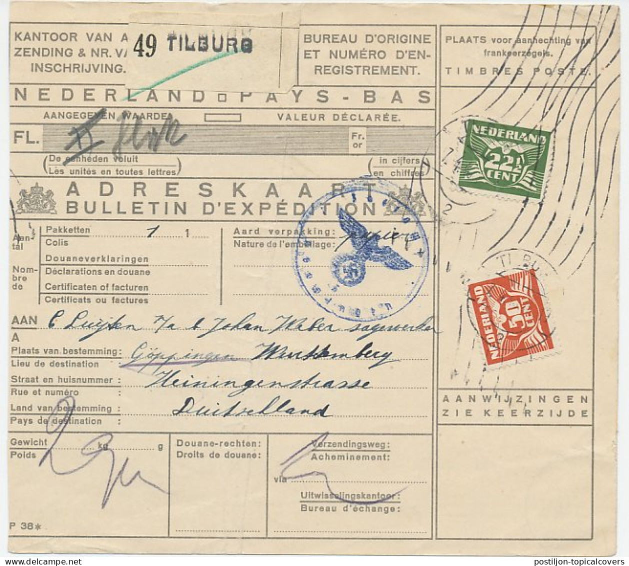 Em. Duif Pakketkaart Tilburg - Duitsland 1943 - Non Classificati