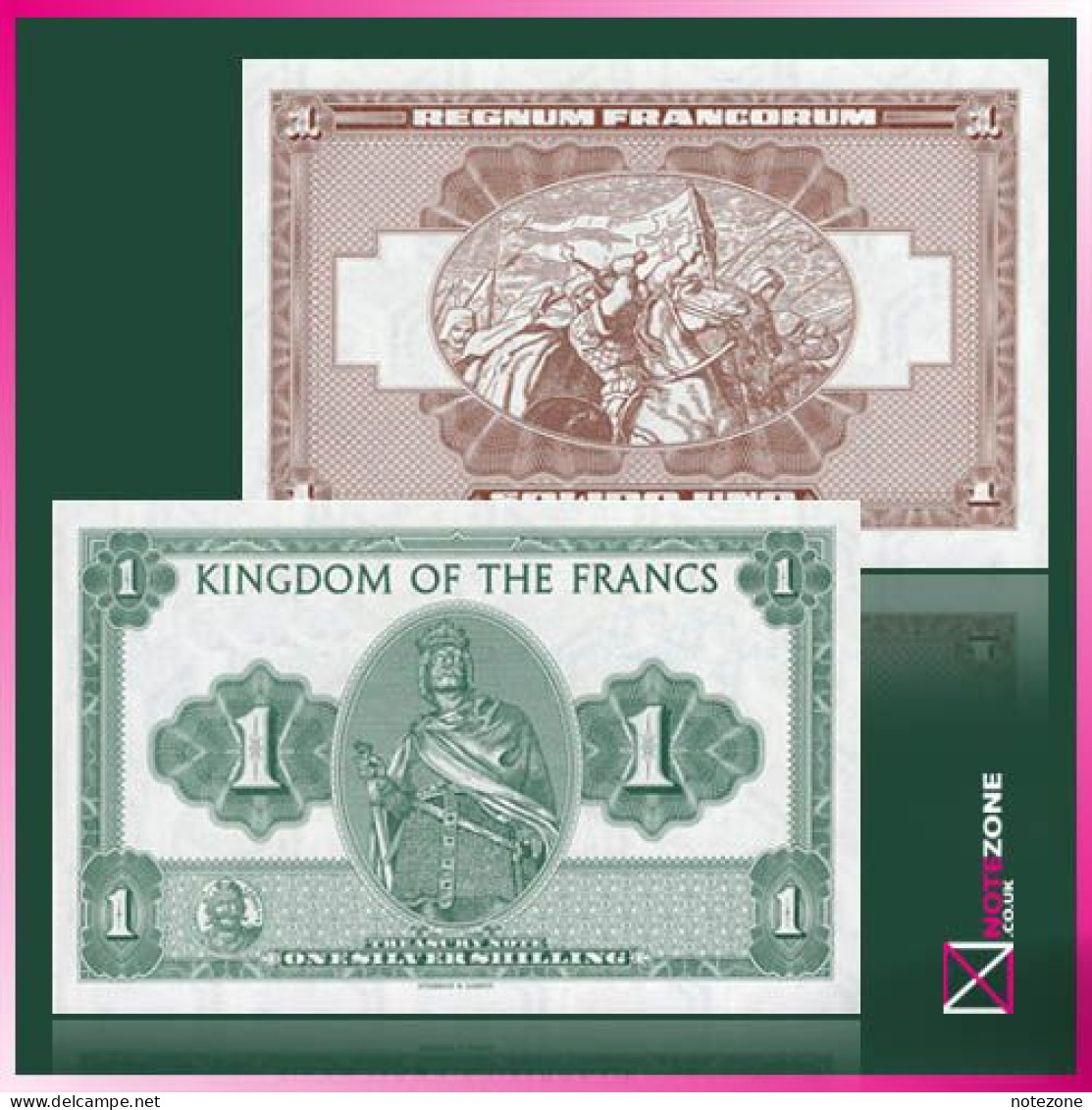 Stebbins & Gabris 1 Silver Shilling Kingdom Of The Francs France Paper Private - Fictifs & Spécimens