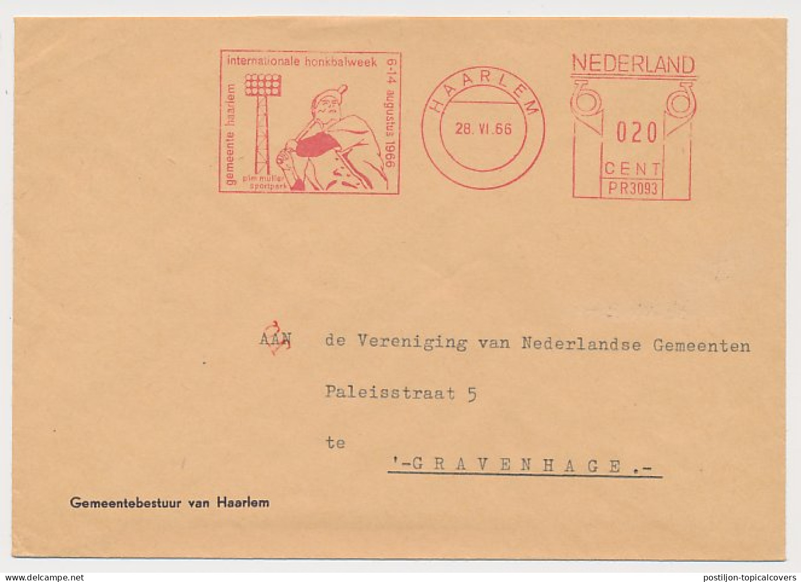 Meter Cover Netherlands 1966 International Baseball Week Haarlem 1966 - Other & Unclassified