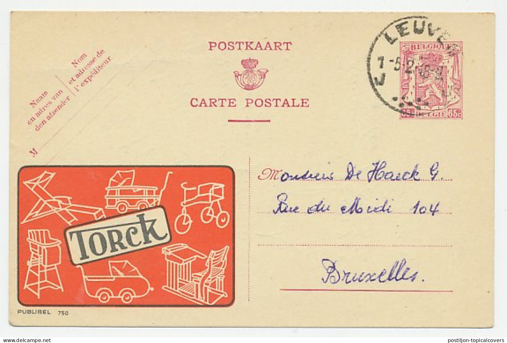 Publibel - Postal Stationery Belgium 1948 Stroller - High Chair - Tricycle - Sonstige & Ohne Zuordnung