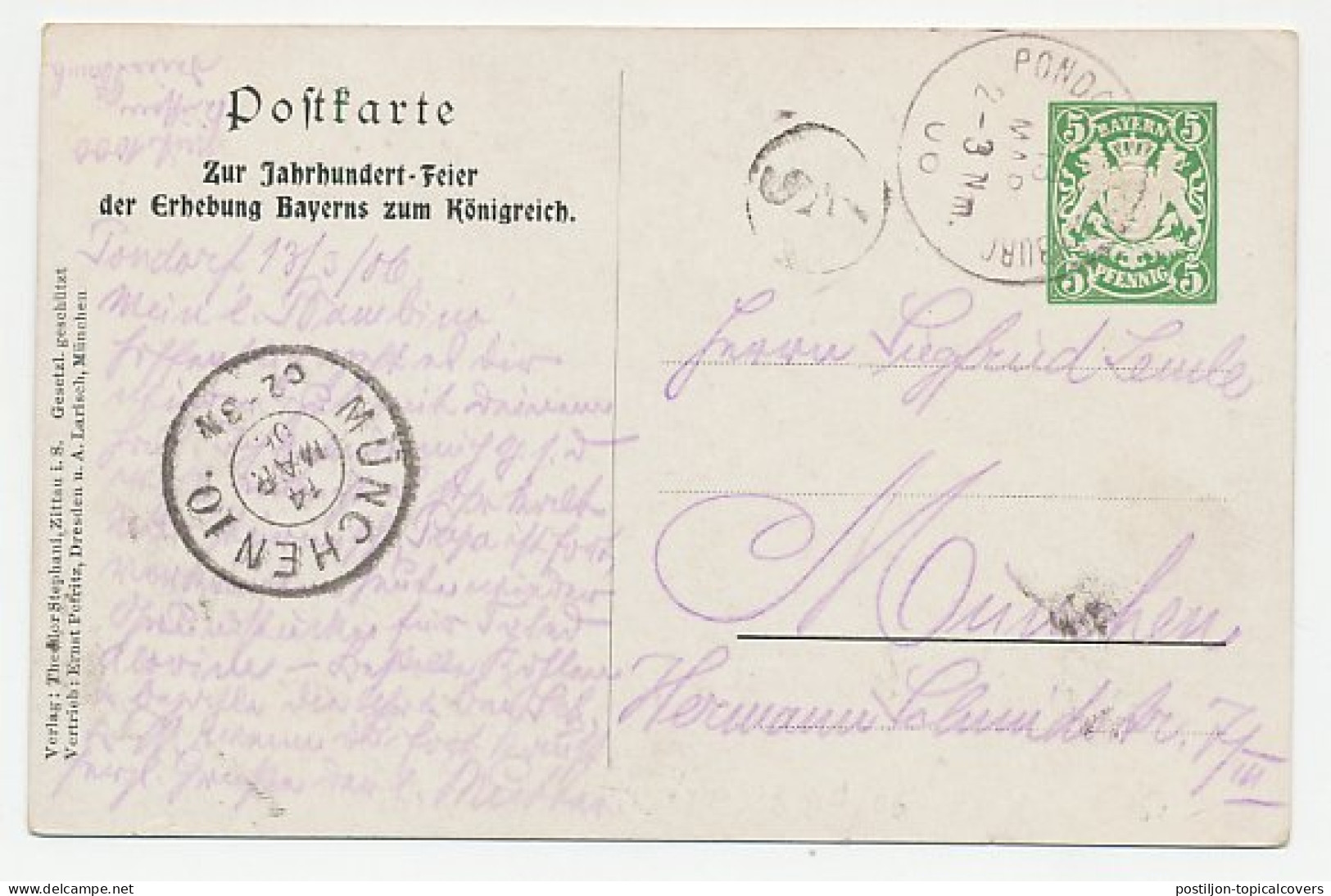 Postal Stationery Bayern 1906 King Otto - Residence Munchen - Familias Reales