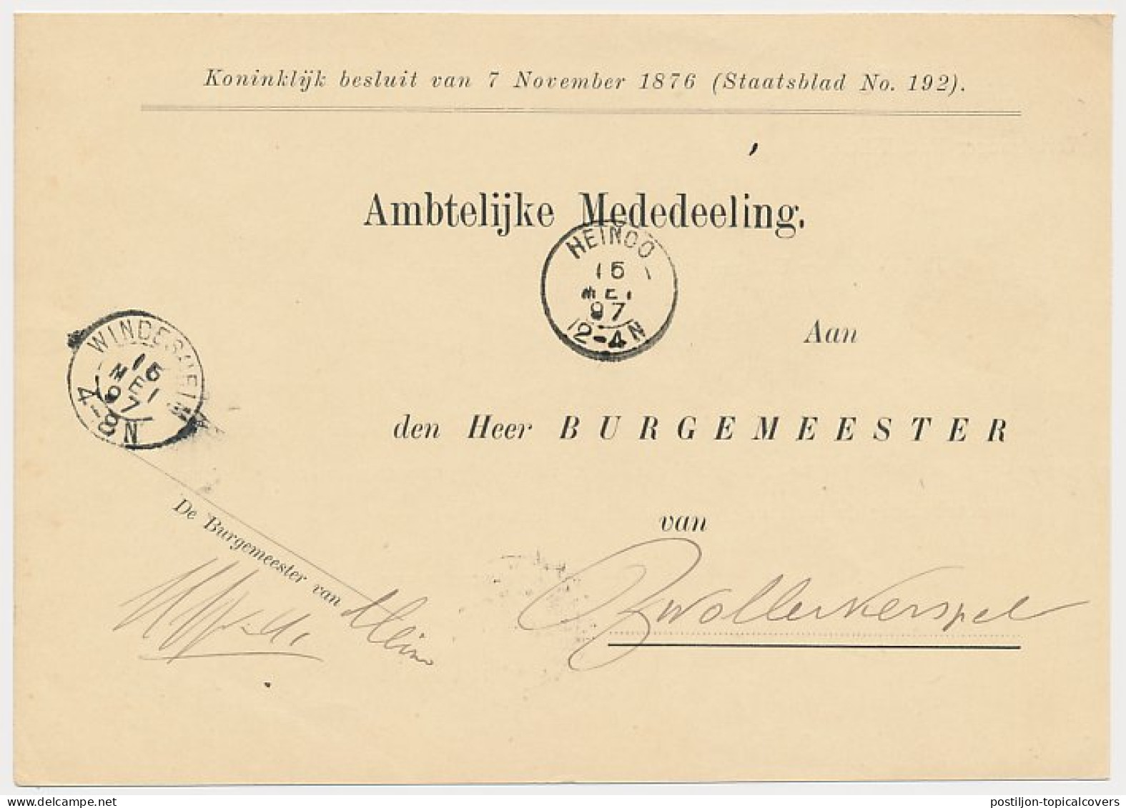 Kleinrondstempel Heinoo - Windesheim - Zwollerkerspel 1897 - Unclassified