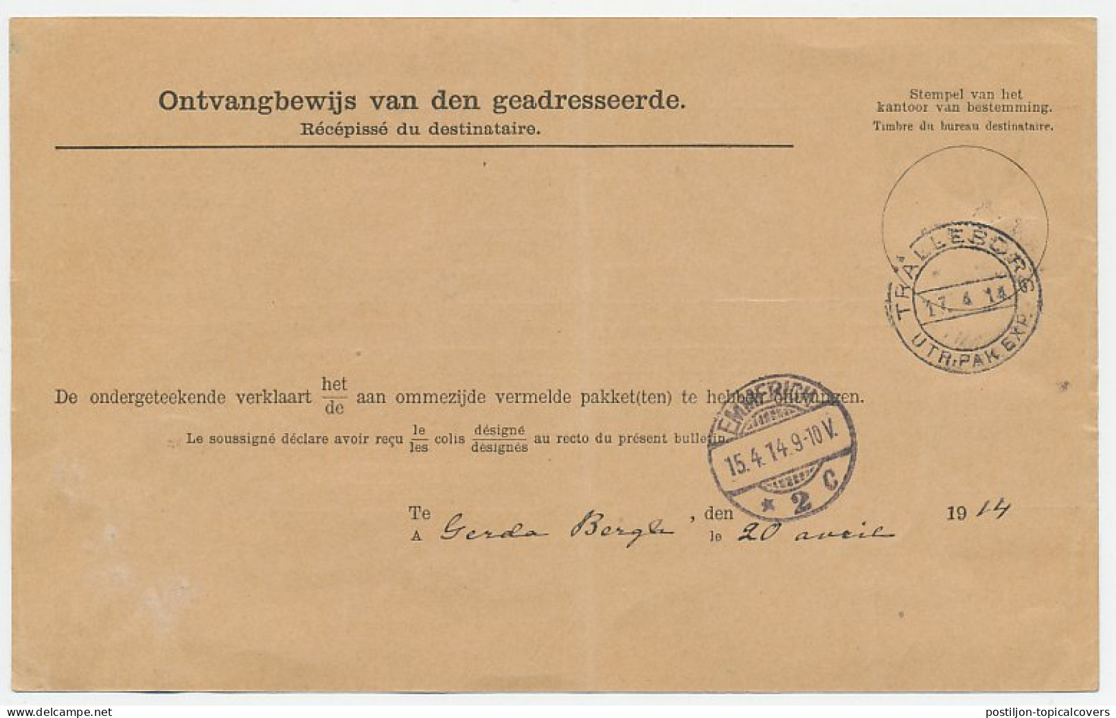 Em. Bontkraag Pakketkaart Den Haag - Zweden 1914 - Sin Clasificación