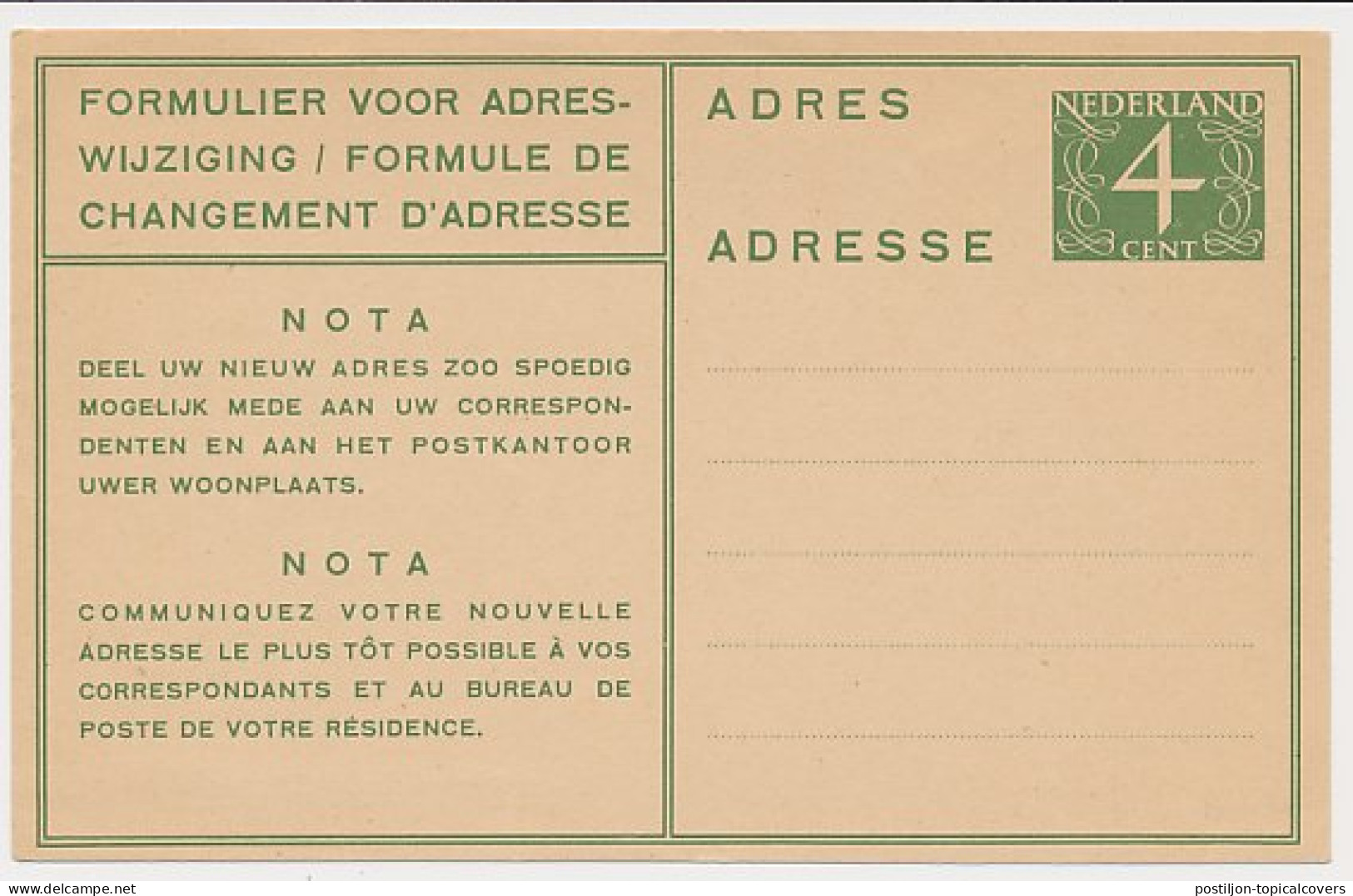 Verhuiskaart G. 20 - Postal Stationery
