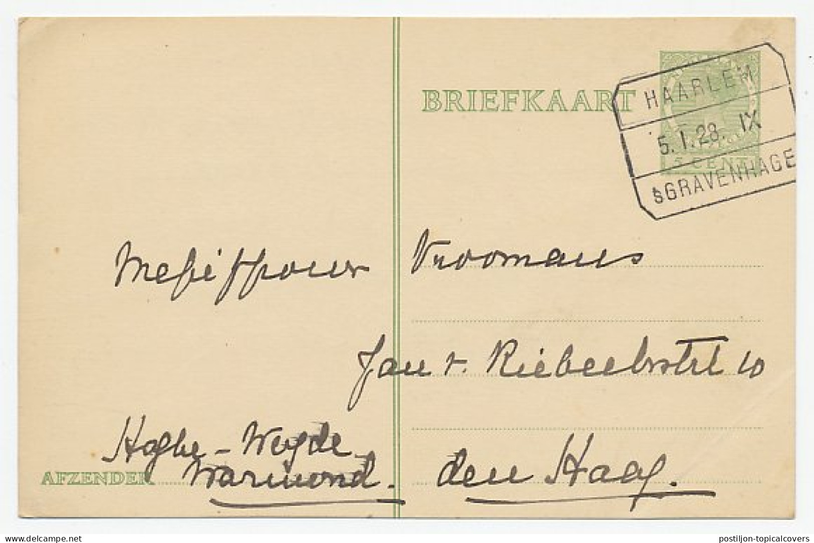 Treinblokstempel : Haarlem - S Gravenhage IX 1928 - Non Classés