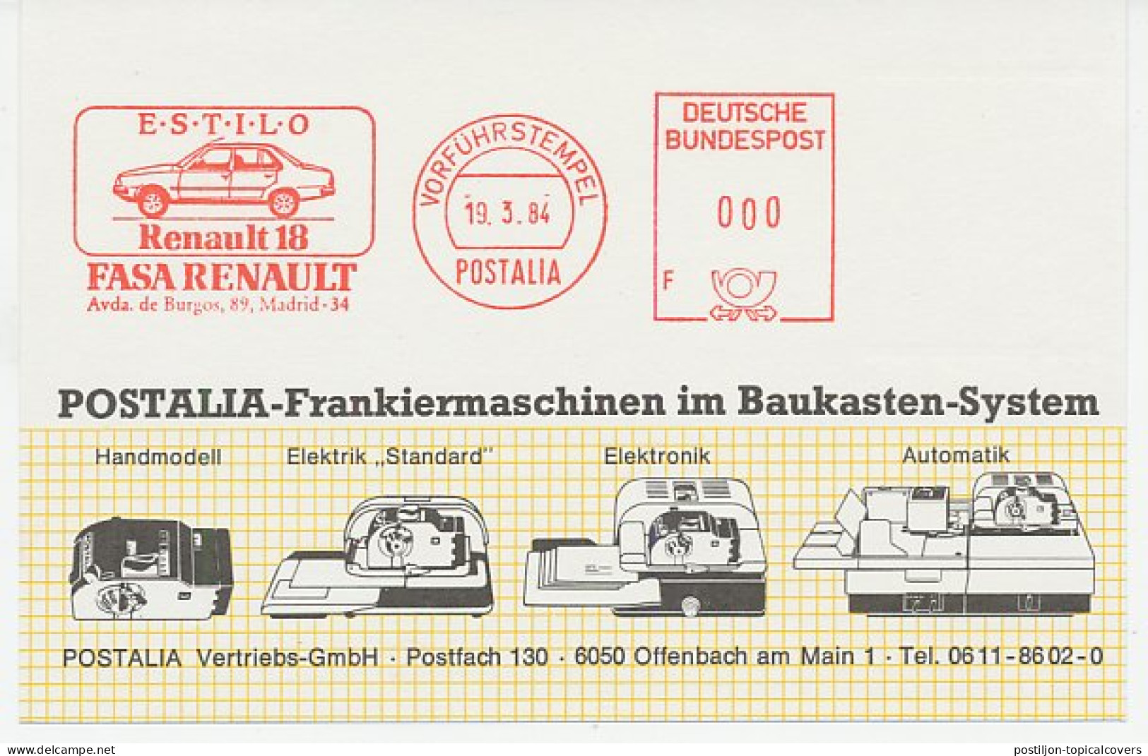 Demonstration Meter Card Germany 1984 Car - Renault 18 - Cars