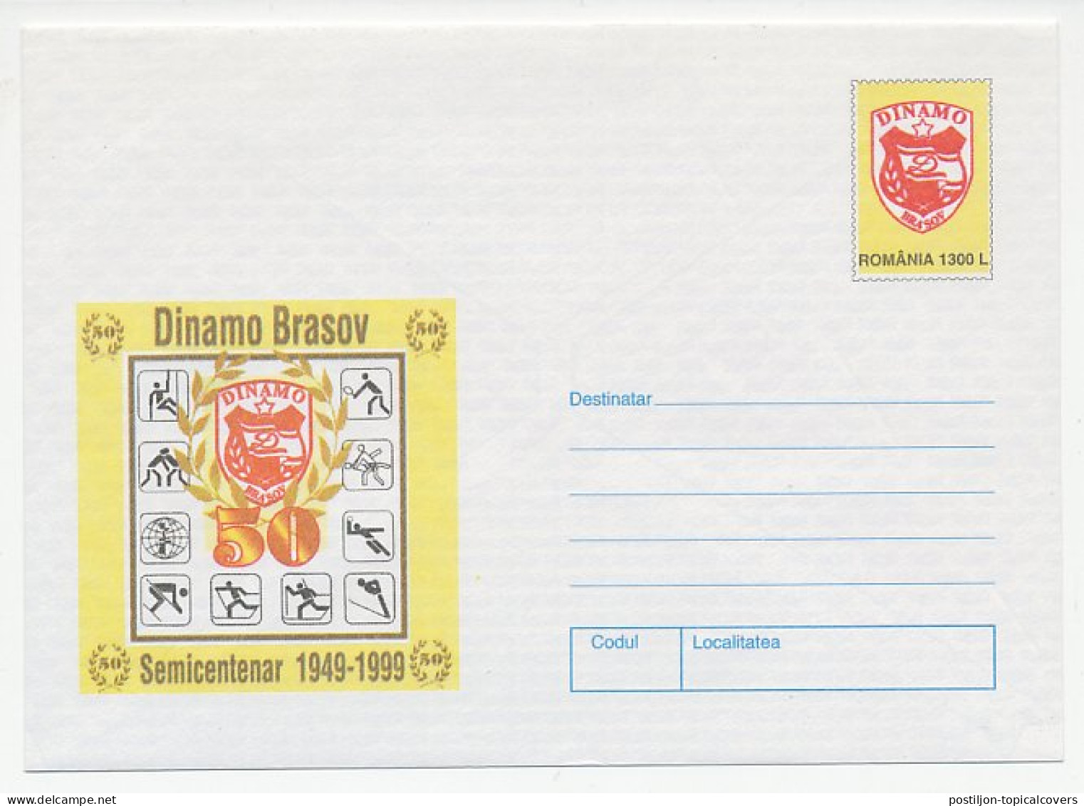 Postal Stationery Romania 1999 Dinamo Brasov - Tennis - Wrestling - Skiing - Handball - Other & Unclassified