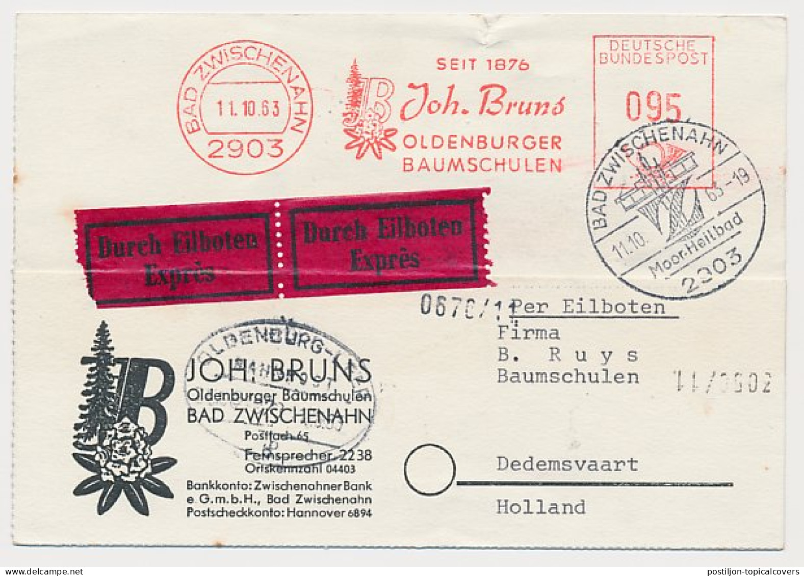 Express Meter Card Germany 1963 Nurseries - Árboles