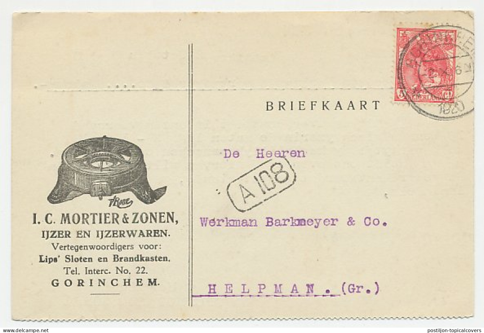 Firma Briefkaart Gorinchem 1920 - IJzerwaren  - Unclassified