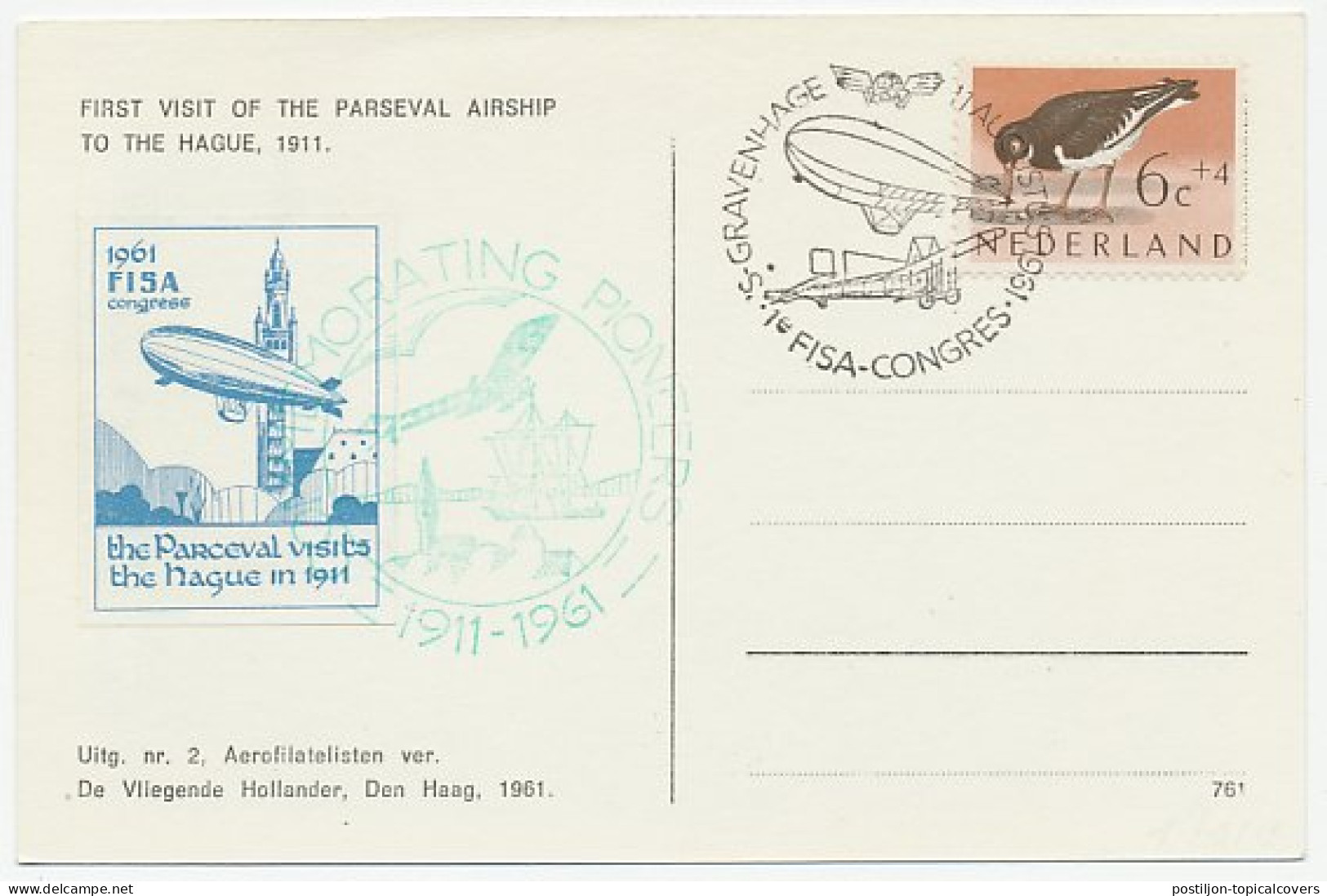 Postcard / Postmark / Label Netherlands 1961 FISA Congress - Zeppelin - Avions
