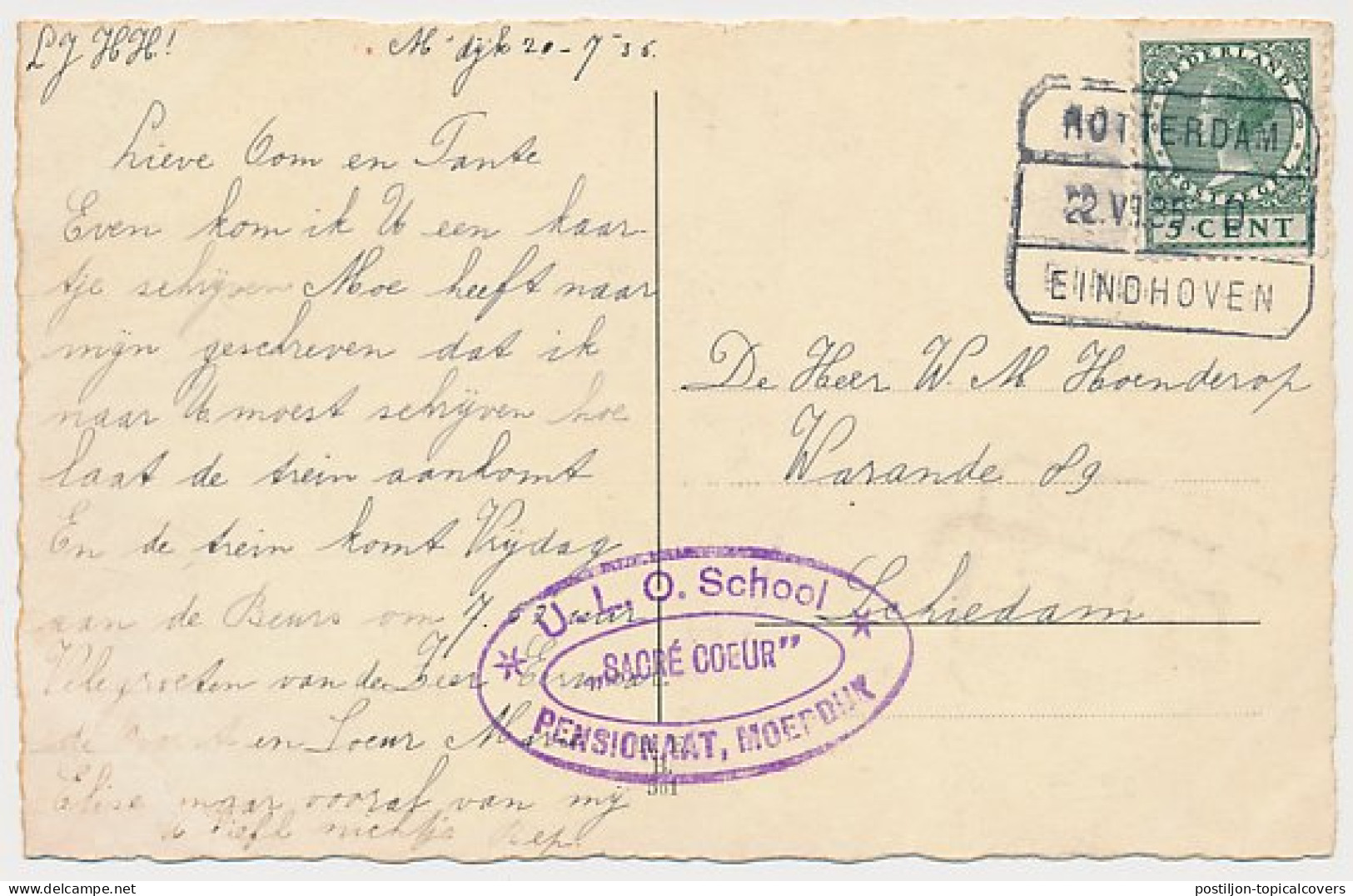 Treinblokstempel : Rotterdam - Eindhoven D 1935 ( Moerdijk ) - Non Classés