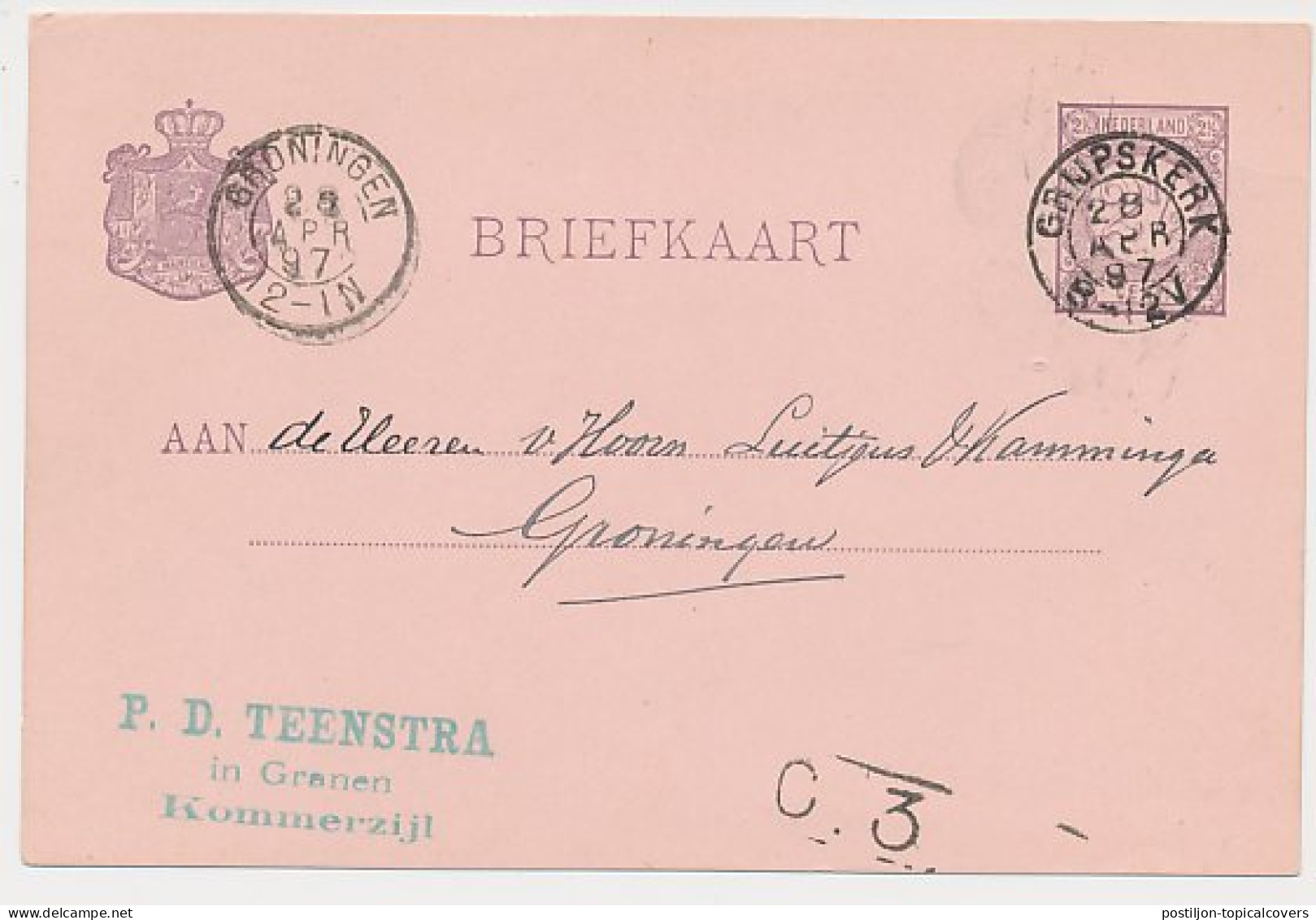 Kommerzijl - Kleinrondstempel Grijpskerk 1897 - Non Classés