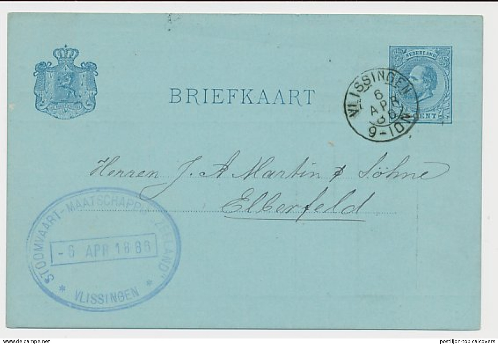 Briefkaart G. 25 Particulier Bedrukt Vlissingen - Duitsland 1886 - Ganzsachen