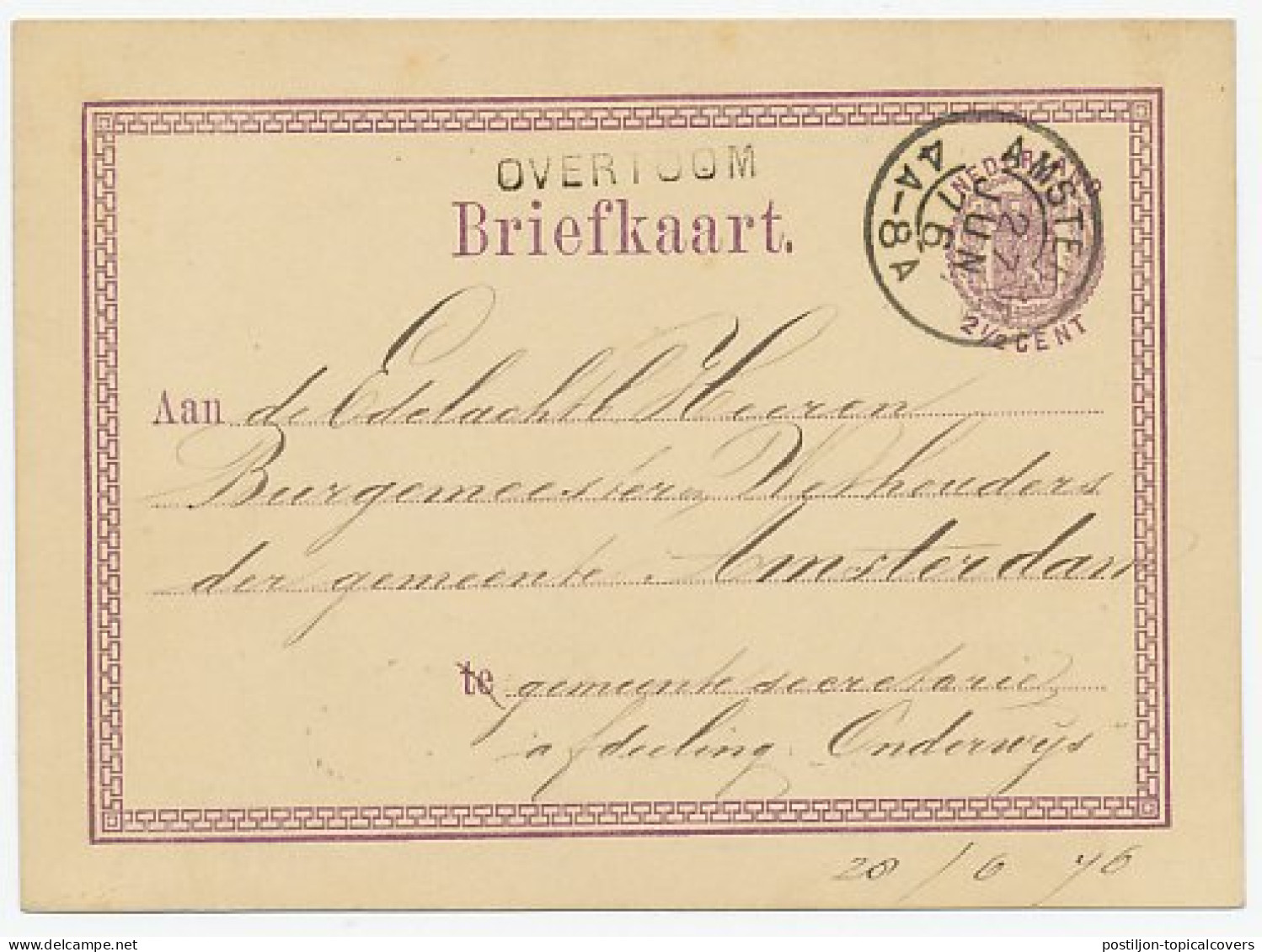 Naamstempel Overtoom 1876 - Briefe U. Dokumente