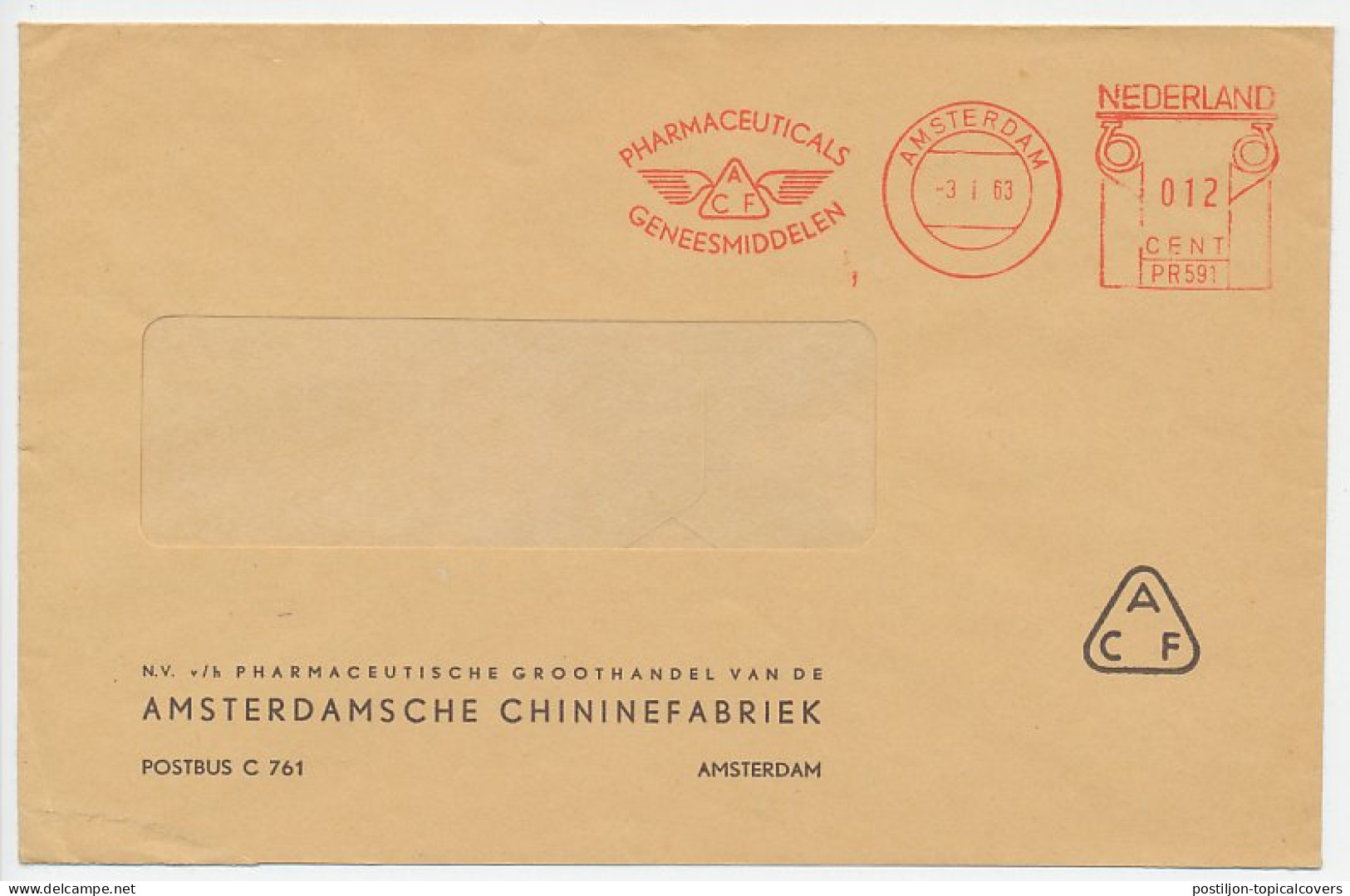 Meter Cover Netherlands 1963 Pharmaceuticals - Medicines - Chinine - Pharmacie