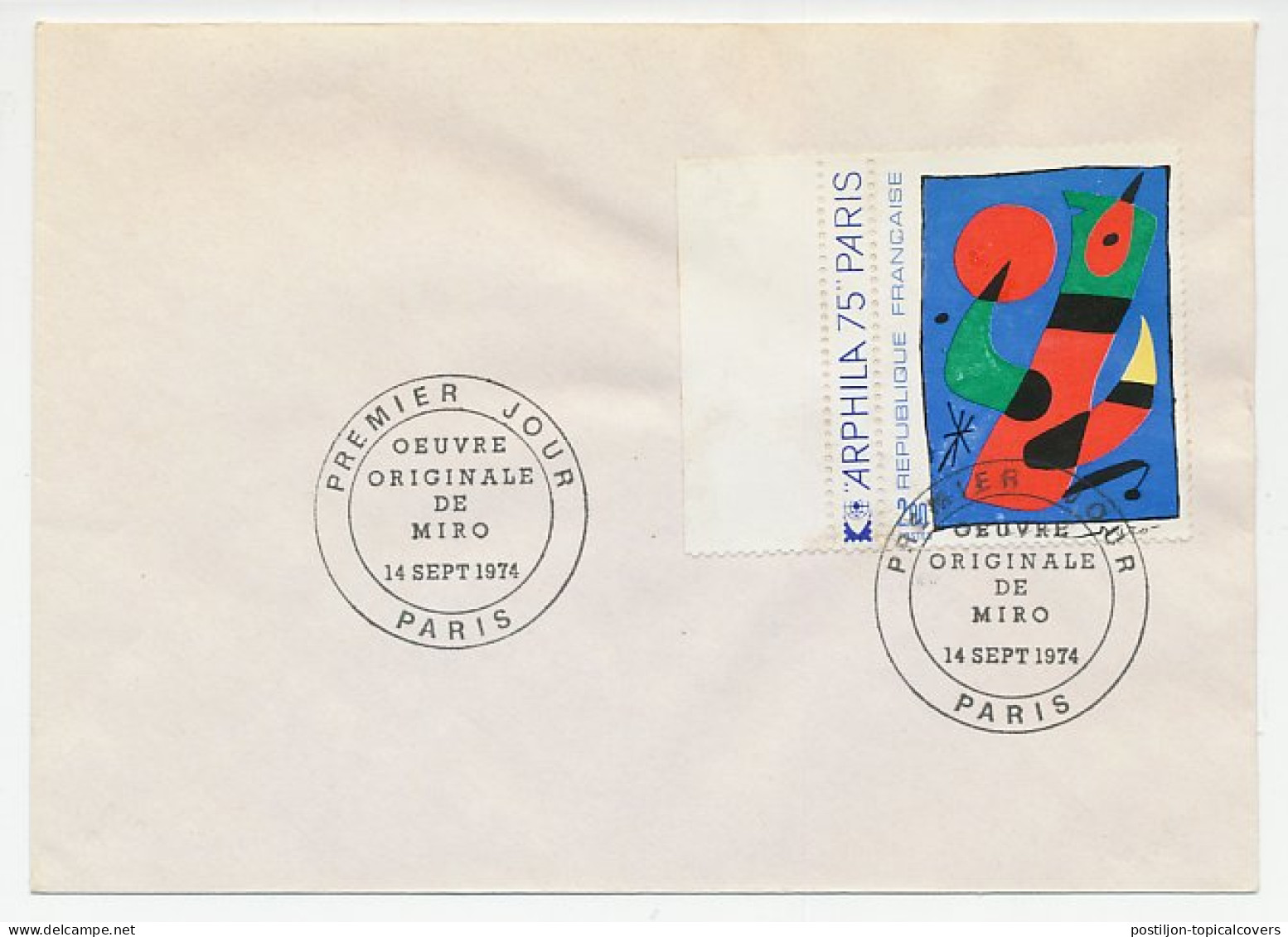 Cover / Postmark France 1974 Joan Miro - Painter - Otros & Sin Clasificación