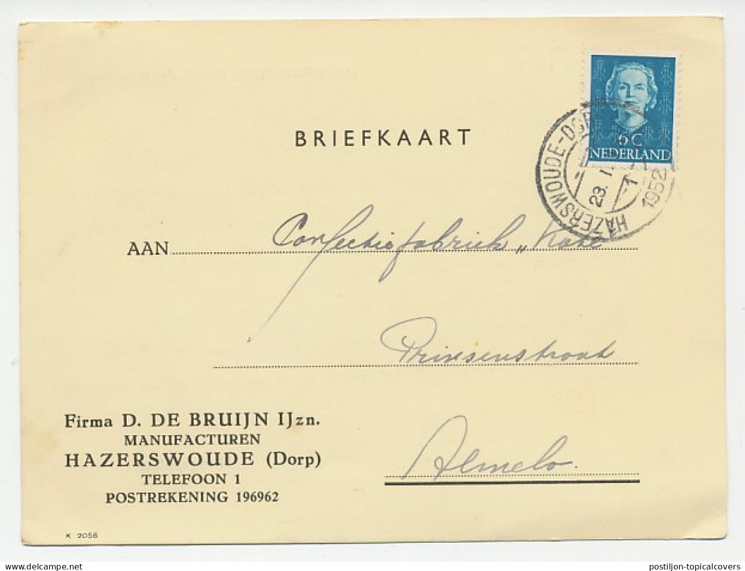 Firma Briefkaart Hazerswoude 1952 - Manufacturen - Non Classés