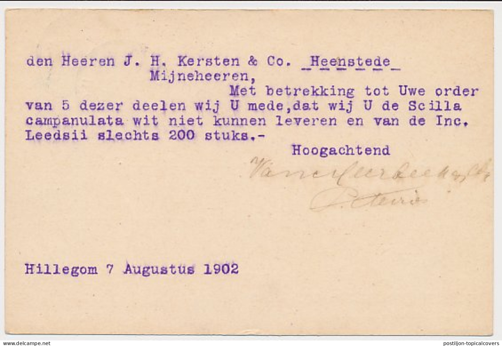 Firma Briefkaart Hillegom 1902 - Van Meerbeek  - Ohne Zuordnung