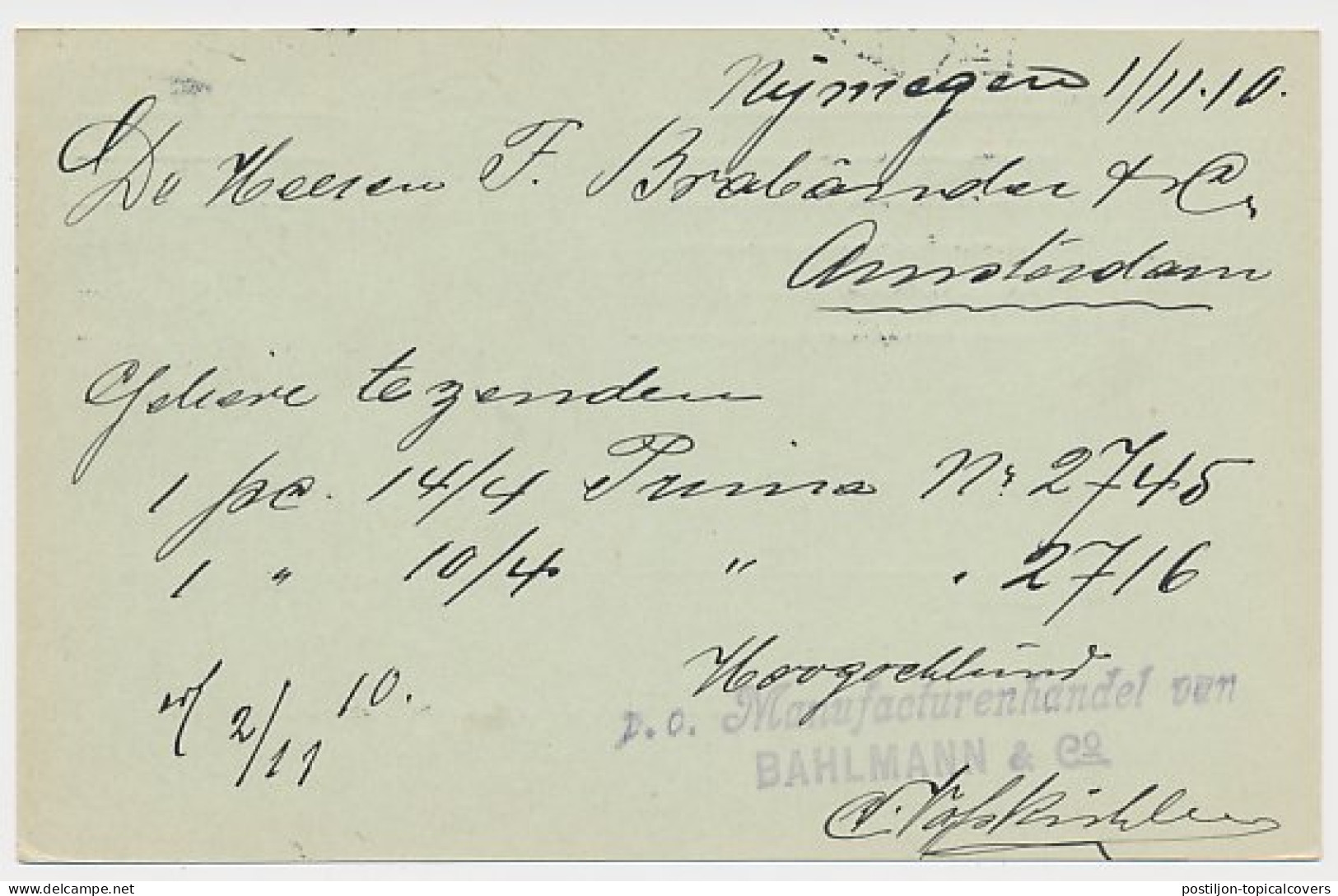 Firma Briefkaart Nijmegen 1910 - Manufacturenhandel - Non Classés