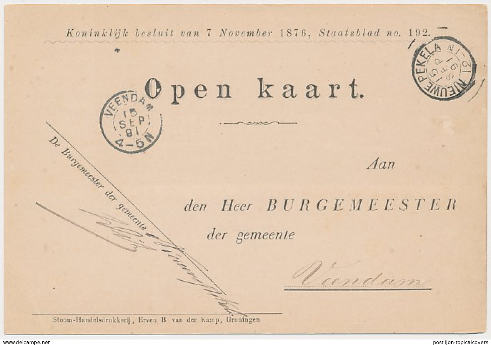Kleinrondstempel Nieuwe Pekela 1891 - Sin Clasificación