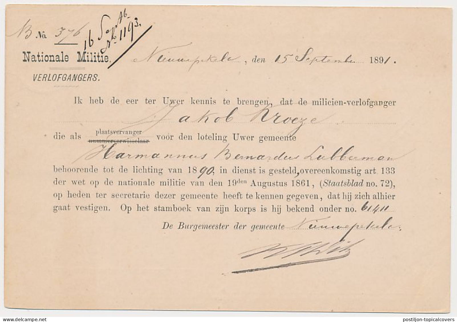 Kleinrondstempel Nieuwe Pekela 1891 - Non Classificati