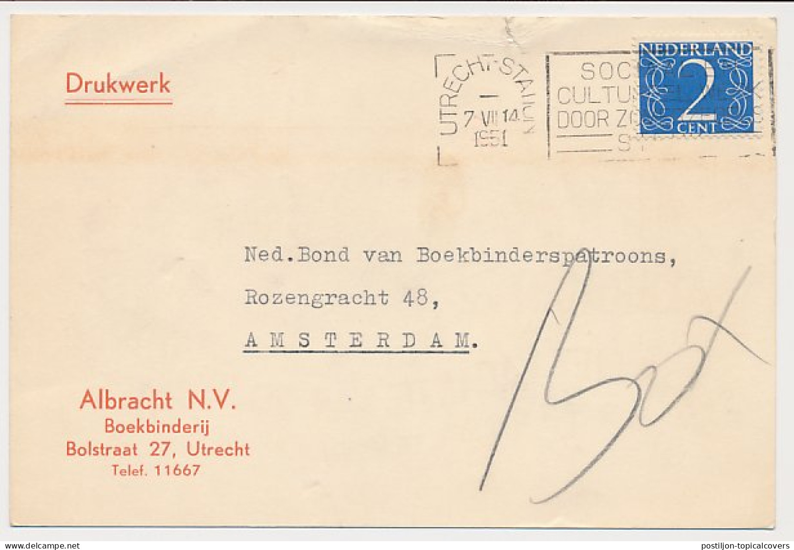 Firma Briefkaart Utrecht 1951 - Boekbinderij - Vakantie - Zonder Classificatie