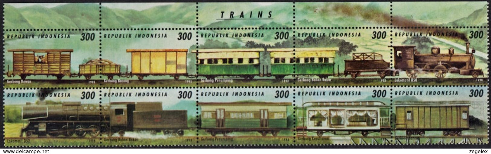 Indonesia 1998 Trains MNH ** ZBL 1877/1886 - Indonesien