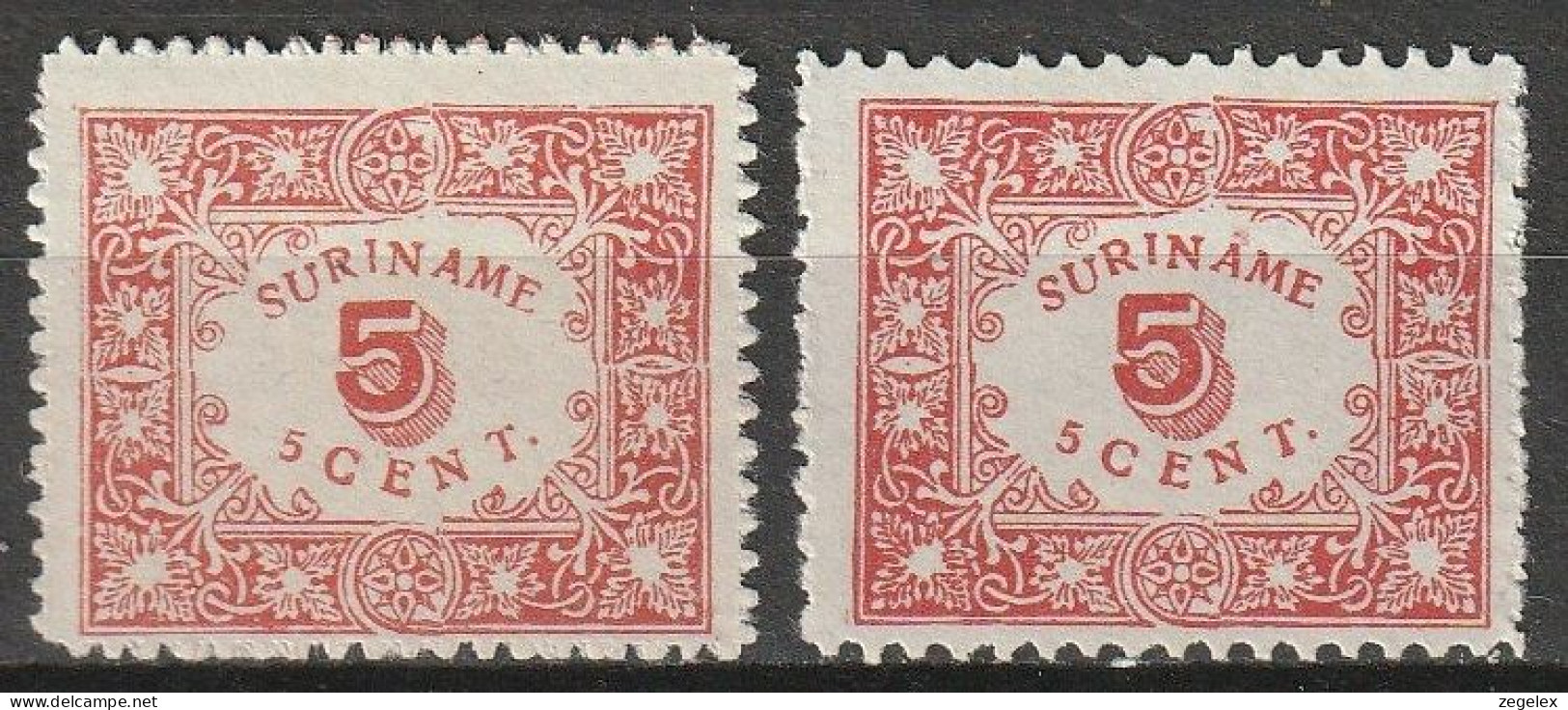 Suriname 1909 Hulpuitgifte 5 Ct NVPH 58 And 59 MNG Mint No Gum (as Issued), Ongestempeld Zonder Gom - Suriname ... - 1975