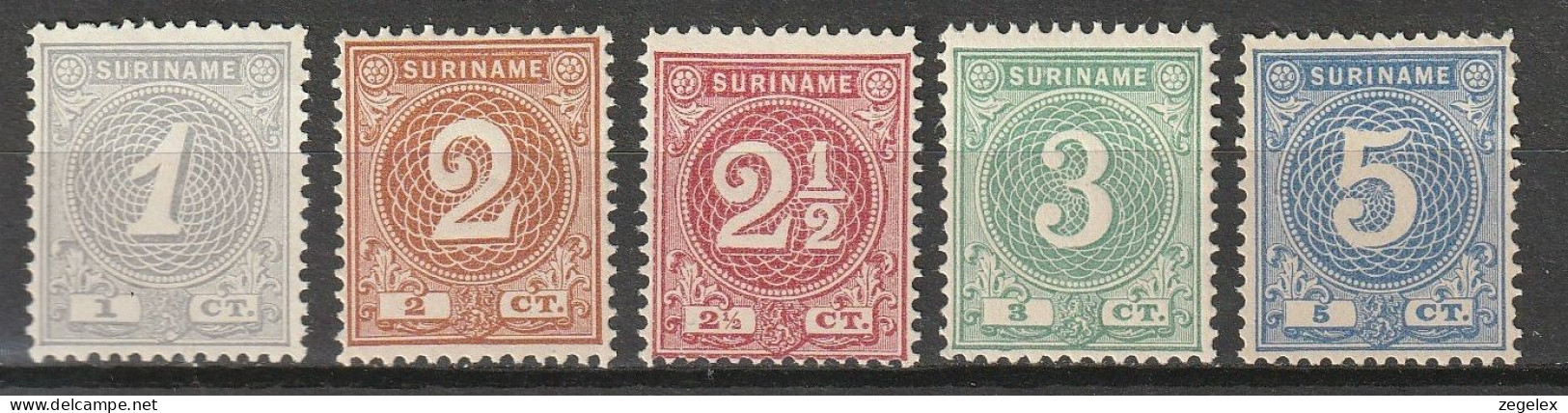 Suriname 1890-1893 Cijfers. NVPH 16-20 Complete. MNG Luxe, Not Hinged - Surinam ... - 1975