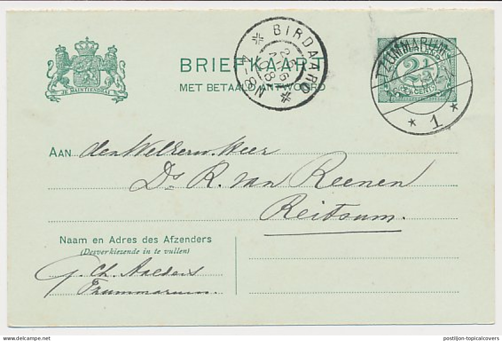 Briefkaart G. 69 V-krt. Tzummarum - Reitsum - Postal Stationery