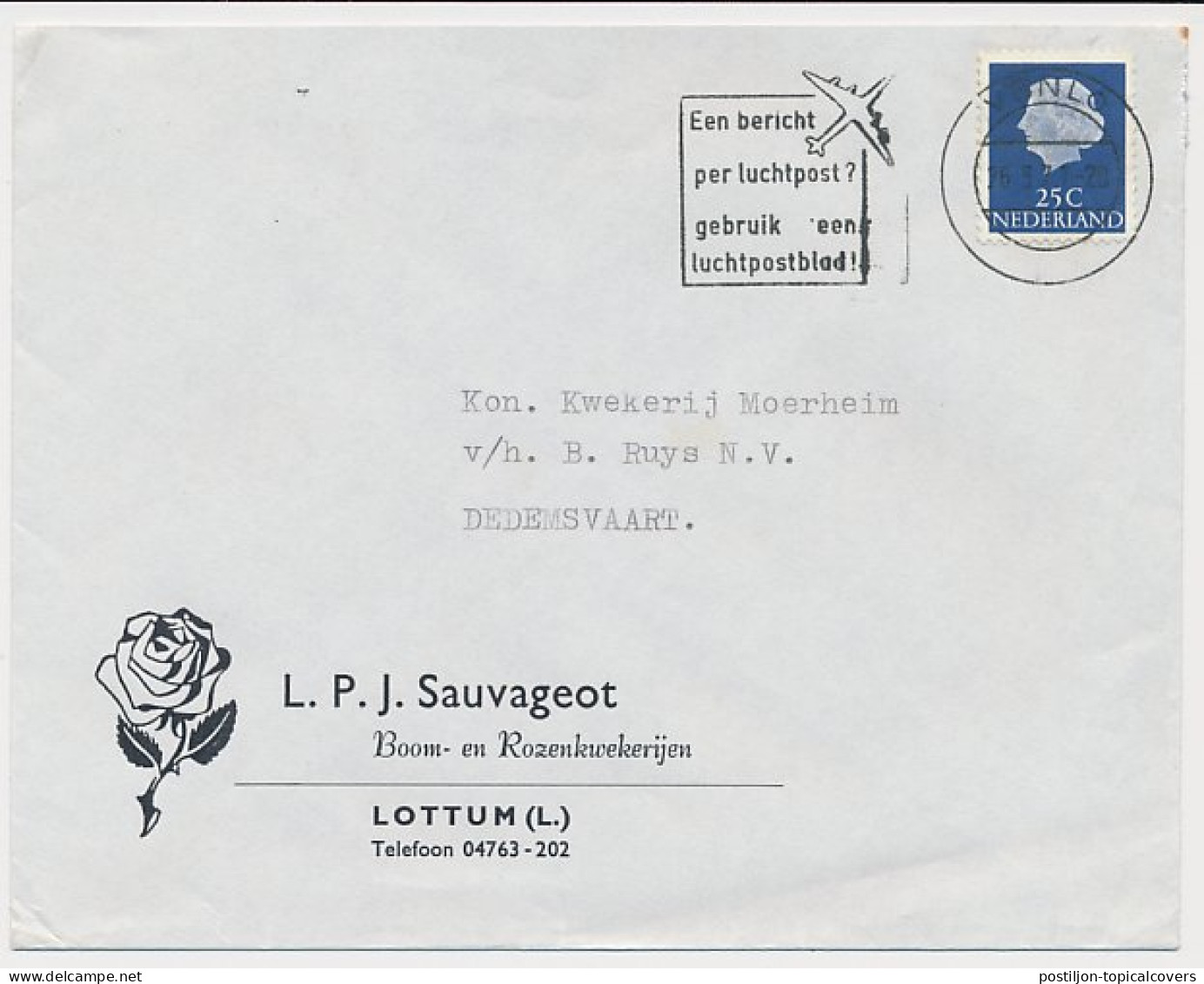 Firma Envelop Lottum 1971 - Boom- En Rozenkwekerij - Sin Clasificación