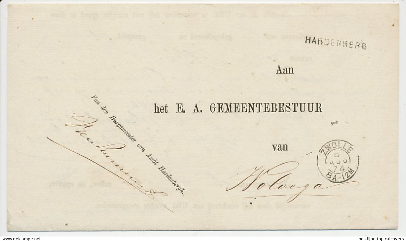 Naamstempel Hardenberg 1874 - Lettres & Documents