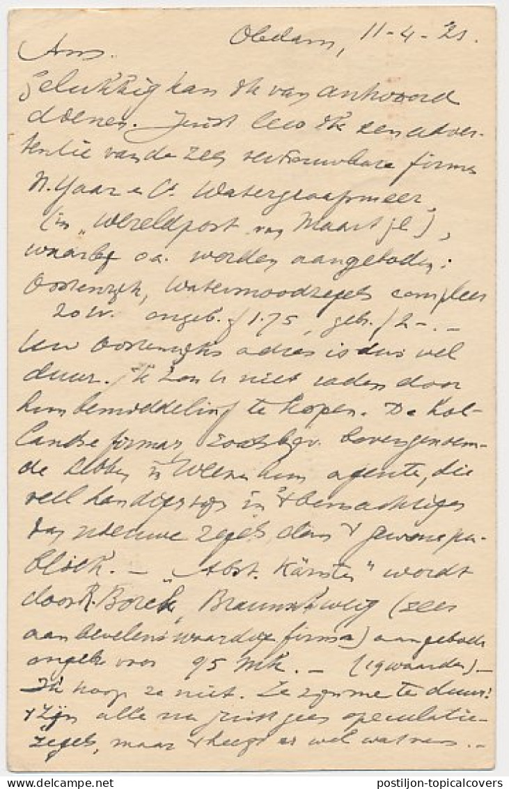 Briefkaart G. 118 A I / Bijfrankering Obdam - Scheemda 1921 - Postal Stationery
