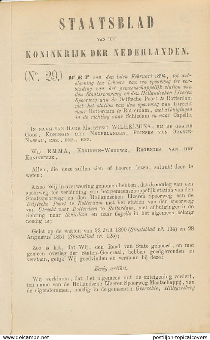 Staatsblad 1894 : Spoorlijn Rotterdam - Utrecht - Schiedam - Cap - Documents Historiques