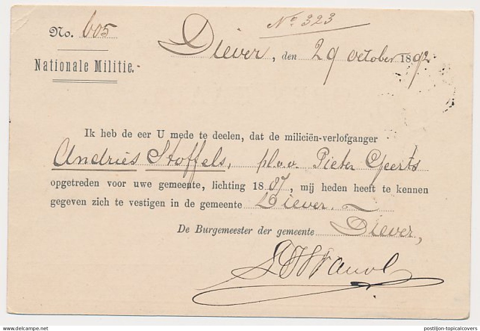 Diever -Kleinrondstempel Noordwolde 1892 - Non Classés