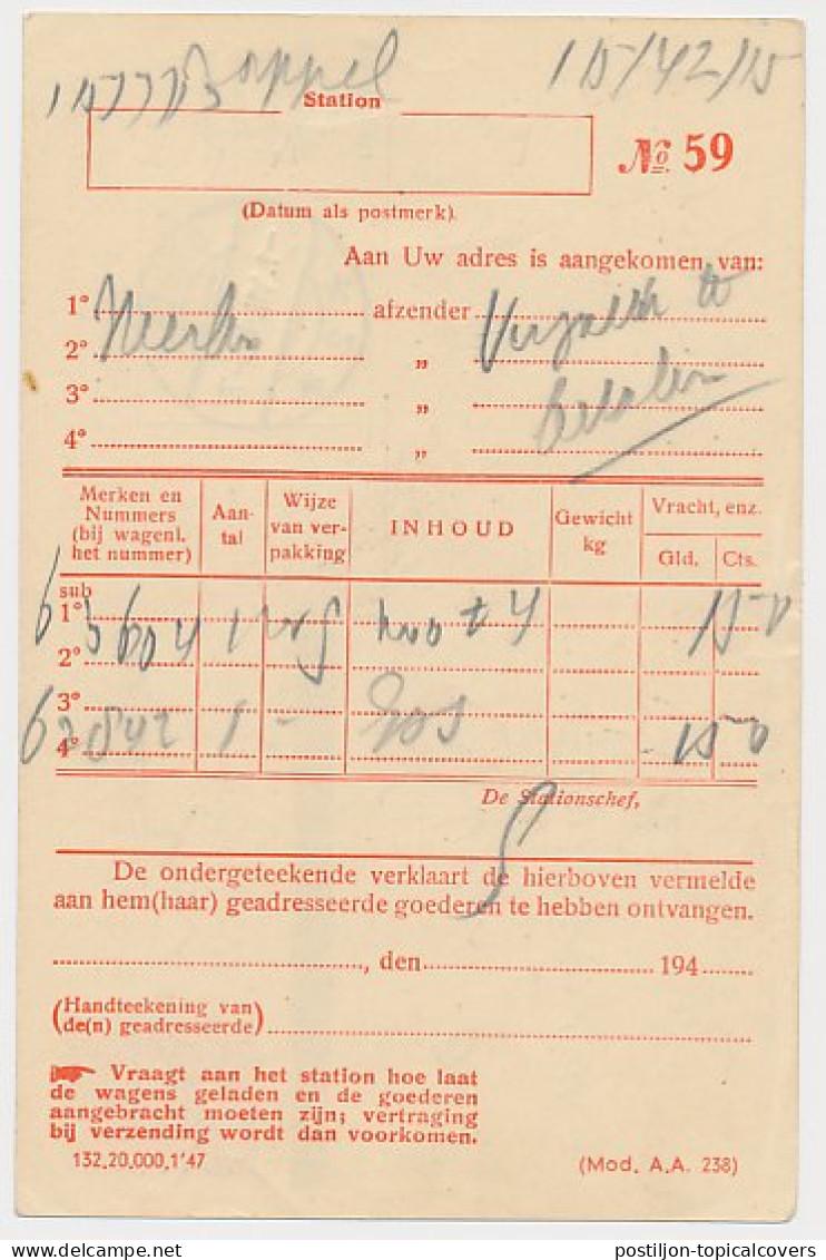 Spoorwegbriefkaart G. NS289 A - Nijmegen - Druten 1947 - Postal Stationery