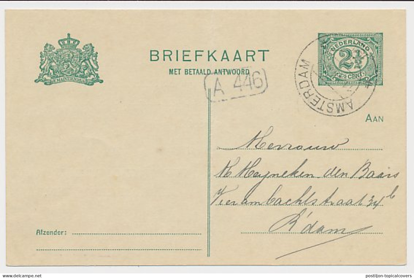 Briefkaart G. 81 V-krt. Particulier Bedrukt Amsterdam 1916 - Entiers Postaux