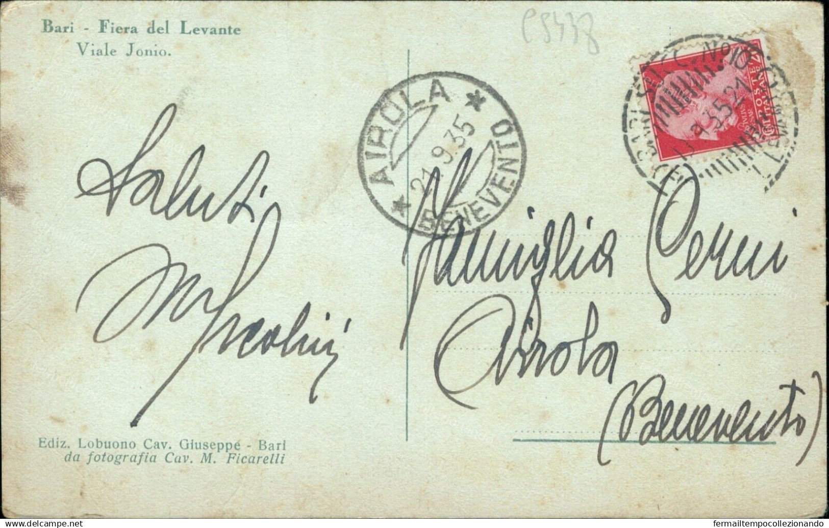 Cs438 Cartolina Bari Citta' Fiera Del Levante Viale Jonio 1935 - Bari