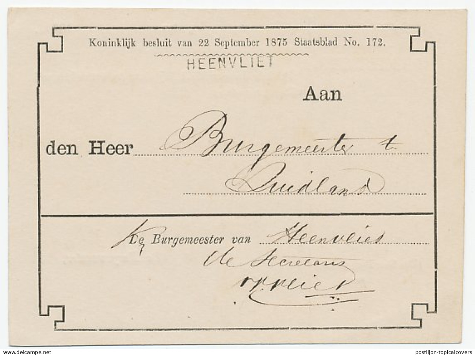 Naamstempel Heenvliet 1876 - Briefe U. Dokumente